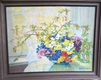 Auktion 346<br>Anna Sophie GASTEIGER (c.1878-1954) "Blumenstilleben", guter Öldruck, alt gerahmt, RG 47x59 cm