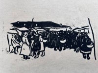 Auktion 346<br>unleserl. signiert, 1918  "russischer Markt" betitelte Tuschezeichnung, Blatt an den Rändern mit Läsuren, BG  25x37 cm