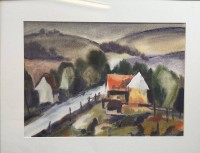 Auktion 373<br>unleserl. signierte Landschaft, Aquarell, ger/Glas, RG ca. 40x50 cm