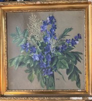 Auktion 373 / Los 4040 <br>ENK  "Rittersporn in Vase" &Ouml;l/Malfaser, alt gerahmt, 55x55 cm
