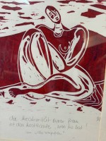 Auktion 373 / Los 5015 <br>Anne-Gret Winkler (1944 - 2018),, Linolschnitt mit Spruch, ger/Glas, RG 42x60 cm
