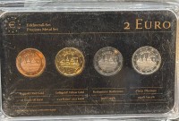 Auktion 373 / Los 6010 <br>2 Euro Prestige  M&uuml;nzsatz, 4x 2 Euro "Spain" 1x Gelbgold, 1x Rotgold, 1x Ruthenium, 1x Platin-Auflage, 2013, in limitierter Auflage, neu in Blister, verschweisst in Folie