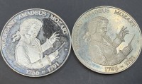 Auktion 373 / Los 6025 <br>2x &ouml;sterr. Medaillen "Mozart" 1991, Cu/versilbert, D-4 cm