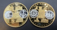 Auktion 373 / Los 6026 <br>2x Europa Medaillen, Finland und San Marino, vergoldet, D-4 cm