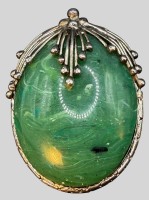 Auktion 373<br>grosser gr&uuml;ne Steinbrosche, versilbert, ca. 6x4 cm, wohl Amazonit?