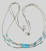 Auktion 373<br>3-reihige Silber-925- Halskette mit T&uuml;rlisen, L-40 cm, 6,68 gr