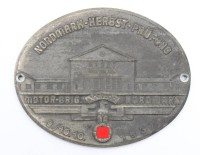 Auktion 373 / Los 7032 <br>Plakette  von der "Nordmark-Herbst-Pr&uuml;fung" der Motor-Brigade Nordmark des Nationalsozialistischen Kraftfahrkorps (NSKK) aus dem Jahr 1937