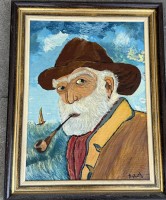 Auktion 373 / Los 4046 <br>B. Warth "Seemann mit Pfeife" &Ouml;l/Malfaser, gerahmt, RG 48x37  cm