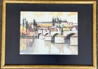 Auktion 373 / Los 4048 <br>unleserl. sign. "Prag Ansicht", Aquarell, ger./Glas, 31x23 cm