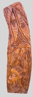 Auktion 373 / Los 15513 <br>Holzbrett, vertikales Hochrelief mit Fischen und Gesicht, wohl Madagaskar/Afrika?, H-139 cm, B-ca. 40 cm