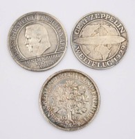 Auktion 373<br>3 x diverse  5 Reichsmark Kopien , Kupfer versilbert .