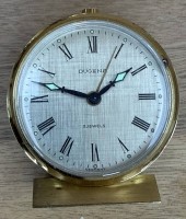 Auktion 373<br>vintage Messing Tischuhr "Dugena" 2 Jewels, Messinggeh&auml;use, Weckerfunktion, Leuchtzeiger, Werk l&auml;uft, H-7 cm
