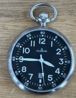 Auktion 373<br>Quartz HTU "Dugena" mit Datum, Metallgeh&auml;use, Werk nicht gepr&uuml;ft, D-4,5 cm