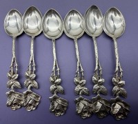 Auktion 373 / Los 11032 <br>6 Teel&ouml;ffel, Silber-835-, CW, L-11,5 cm, 67 gr.