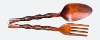 Auktion 373 / Los 15112 <br>gr. Wanddekoration aus Tropenholz, L&ouml;ffel und Gabel,  L-73 cm