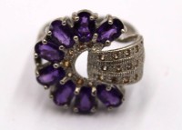 Auktion 373<br>Sterling-Silberring, Amethyst und gelbe Saphire,  6,6gr., RG 59