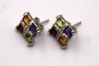 Auktion 373<br>Sterling-Ohrstecker, Amethyst, Citrin, Granat u. Peridot, 1,6gr.,  1 x 1 cm