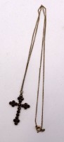 Auktion 373<br>antikes Granatkreuz an Kette, diese gemarkt "UNION",  ca. L-50cm Anh. L-3,5cm