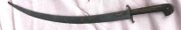 Auktion 373<br>Kurzer S&auml;bel, wohl osmanisch/persisch?, Klinge mit  Messing-Einlagen, Griff  Messing, Altersspuren, L-ca. 53 cm, Alter?