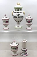 Auktion 373 / Los 9056 <br>vintage Apothekergef&auml;&szlig;e, Herr Fayence, 5 Teile, ca. H-31 bis 18cm