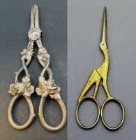 Auktion 373 / Los 11040 <br>gr. Traubenschere, plated, L-14 cm,  und Storchenschere, vergoldet