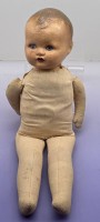 Auktion 373 / Los 12100 <br>alte Massekopf-Puppe mit Stoffk&ouml;rper, undeutlich gemarkt, H-54 cm, bespielt