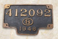 Auktion 373<br>Lokomotivenschild von 1946, gusseisen , ca. 17,5 x 28,5cm