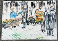 Auktion 373 / Los 4055 <br>Jean-Pierre CORPATAUX (1950) "Marktst&auml;nde" &Ouml;l/Leinen, verso Galerieetikett, 46x33 cm