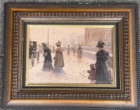 Auktion 373<br>anonym "Winterabend in  der Stadt", &Ouml;l/Pappe um 1900, gerahmt, RG 40x50 cm