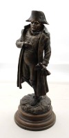 Auktion 373<br>Figur des stehenden Napoleon, deutsch oder Frankreich, um 1900,  bronzierter Zinkguss, signiert "G. Bailly", leider Kopf lose und Hals eingedr&uuml;ckt, ca. H-53cm