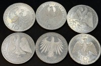 Auktion 373<br>6x 10 DM M&uuml;nzen, Silber, 92,72 gr.