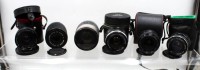 Auktion 373 / Los 14548 <br>6x analoge Fotoobjektive verschiedener Marken, u.a. Pallas, Tokina und Revuenon, Funktionen nicht gepr&uuml;ft