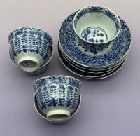Auktion 373 / Los 15553 <br>5xTeekoppchen mit 6 U.T., Blaumalerei, chines. gemarkt , 1 Tasse geklebt, 1x U.T. mit Chip
