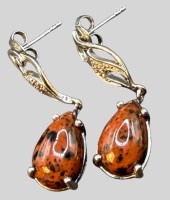 Auktion 373<br>Paar Mahagoni Obsidian Ohrringe 925 Sterling Silber, H-3,5 cm, 5,33 gr.