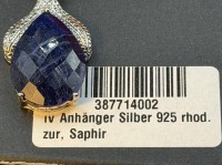 Auktion 373<br>gr. Silber-925- Anh&auml;nger mit facett. Safir, in OVP, 8,47 gr., H-4 cm