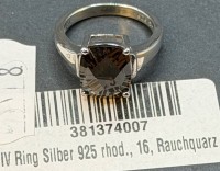 Auktion 373<br>Silberring-925- mit nat&uuml;rlichen Rauchquartz, neu in OVP, RG 51, 3,58 gr.