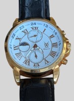 Auktion 374<br>Quartz goldenfarbene  K&ouml;nigswerk Chronograph Armbanduhr, Werk l&auml;uft Lederband