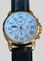 Auktion 374 / Los 2009 <br>Quartz goldenfarbene  K&ouml;nigswerk Chronograph Armbanduhr, Werk l&auml;uft Lederband