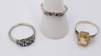 Auktion 374<br>2x Vorsteckringe sowie ein Citrin-Ring, je 925er Silber, zus. ca. 7gr. , ca. RG 58/59