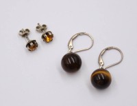Auktion 374<br>2 Paar div. Ohrschmuck, 1x Tigerauge, Silbermonturen, ca. L-2,7cm