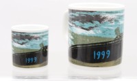 Auktion 374 / Los 8004 <br>Royal Copenhagen Jahresbecher , 1999, Entw.  Maja Lisa Engelhardt, gr. Becher mit wohl 925er Silberplatte, ca. H-11,5 u. 8,5cm