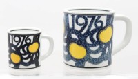 Auktion 374 / Los 9007 <br>Royal Copenhagen Jahresbecher ,1989, Entw.  Anne Marie Trolle, gr. Becher mit 925er Silberplatte, ca. H-11,5 u. 8,5cm