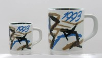 Auktion 374<br>Royal Copenhagen Jahresbecher, 1993, Entw.  Ivan Weiss, gr. Becher mit wohl 925er Silberplatte, ca. H-11,5 u. 8,5cm