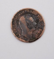 Auktion 374<br>1 Kreuzer M&uuml;nze aus dem Gro&szlig;herzogtum Baden, 1845, Kupfer