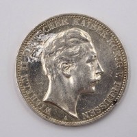 Auktion 374<br>3 Mark Silberm&uuml;nze, Deutsches Kaiserreich, K&ouml;nigreich Preu&szlig;en, Wilhelm II., 16,6gr., D-3,3cm, Altersspuren