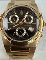 Auktion 374<br>HERRENARMBANDUHR, Jaques Richal, Chronograph .Swiss Made, neu in orig. Holzkasten mit Papieren, , 18-kar&auml;tige Vergoldung