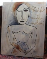 Auktion 374<br>unsigniert, betitelt "un tributo a Amedeo Modigliani", &Ouml;l/Leinwand, ungerahmt, 82 x 65cm