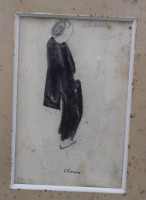 Auktion 374<br>Tuschezeichnung, betitelt "Clown", gerahmt/Glas, Passepartout stockfleckig, RG 46 x 36cm, Motiv ca. 13 x 8,5cm