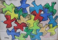Auktion 374<br>V&ouml;gel, wohl Wachsstift, monogrmmiert, ger./Glas, RG 35,5 x 45,5cm