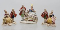 Auktion 374<br>3x div. Figurengruppen, Rokokop&auml;rchen, gemarkt, ca. H-11 bis 8cm